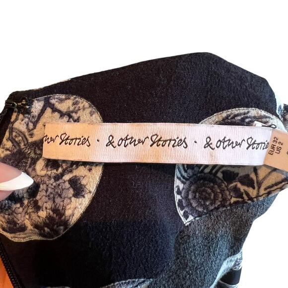 & Other Stories Women's Asian Lunar Print Mini Dress Quarter Sleeves Blue Sz 2 - Picture 6 of 10